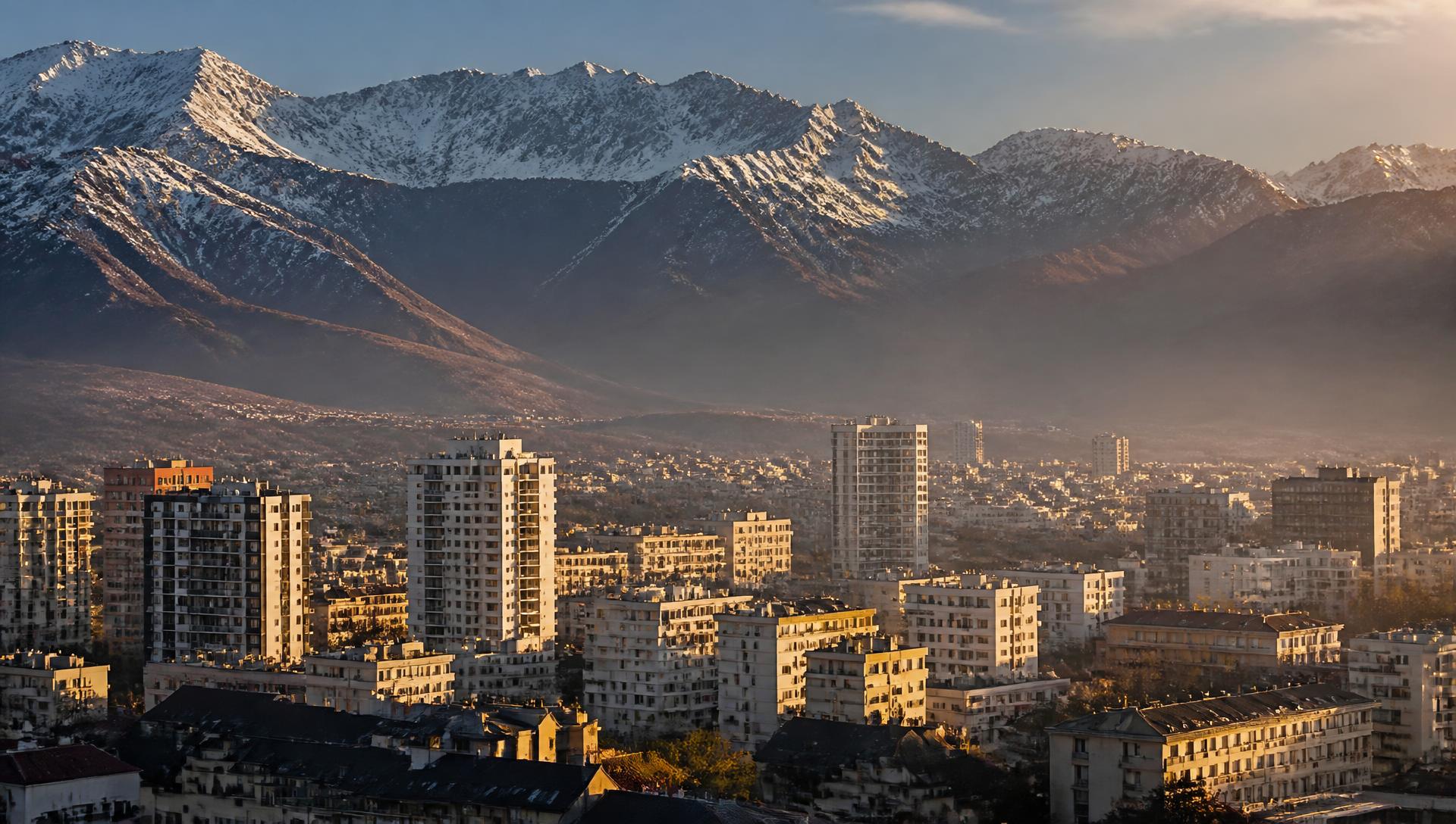 Grenoble et les massifs de Belledonne et du Vercors au coucher du soleil